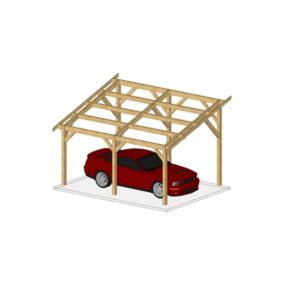 Charpente une pente 350cmx600cm, Bois DOUGLAS Français label PEFC (Carport - Auvent - Abri voiture), surface 21 m².