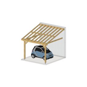 Charpente une pente adossée 350cmx400cm, Bois DOUGLAS Français label PEFC (Carport - Auvent - Abri voiture), surface 14 m².