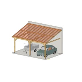 Charpente une pente adossée 400cmx500cm, Bois DOUGLAS Français label PEFC (Carport - Auvent - Abri voiture), surface 20 m².