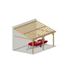 Charpente une pente adossée 400cmx600cm, Bois DOUGLAS Français label PEFC Carport - Auvent - Abri voiture), surface 24 m².