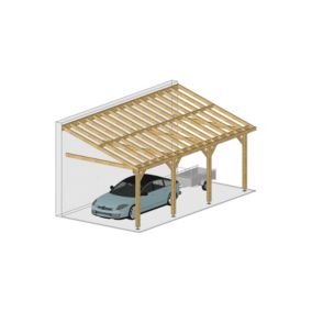 Charpente une pente adossée 500cmx650cm, Bois DOUGLAS Français label PEFC (Carport - Auvent - Abri voiture), surface 32.50 m².