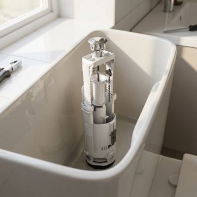 Chasse d'eau Flomasta 2", double bouton poussoir + étrier