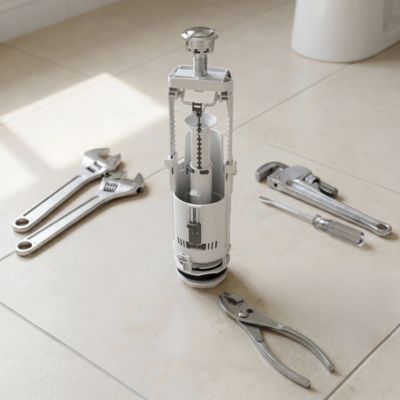 Chasse d'eau Flomasta 2", double bouton poussoir + étrier