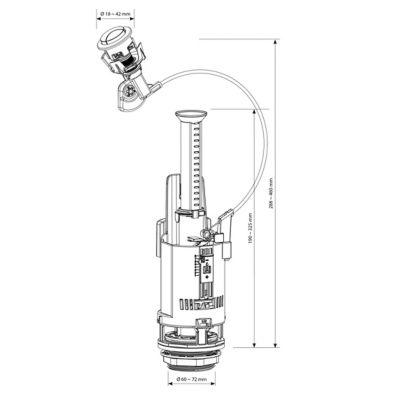 Chasse d'eau + robinet flotteur à ouverture différé Flomasta, double bouton poussoir + câble