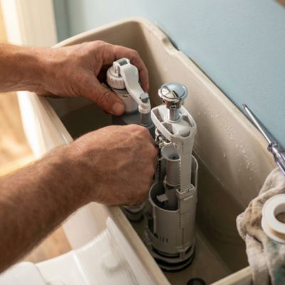 Chasse d'eau + robinet flotteur bas Flomasta, double bouton poussoir + étrier