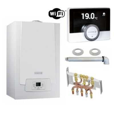 Chaudière Gaz Condensation MPX MI Slim De Dietrich 29 kW  Complète (DOSSERET + DOUILLES + VENTOUSE) avec thermostat WIFI connecté