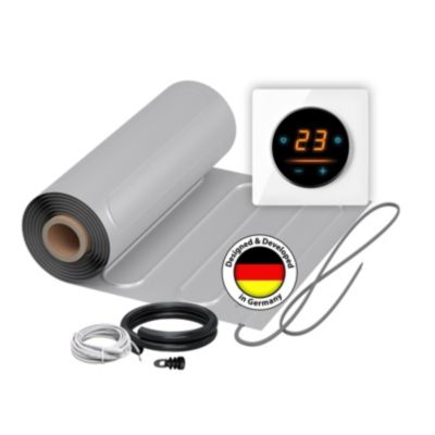 Chauffage au sol électrique WARMON ALU 150 W/m² + Thermostat OKE-25 WiFi Tactile, cadre en verre Garda blanc - 2 m²