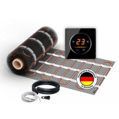 Chauffage au sol électrique WARMON ULTRA 200 W/m² + Thermostat OKE-25 WiFi Tactile, cadre en verre Garda noir - 1 m²