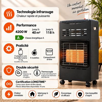 Chauffage d'appoint gaz 4200 W Favex  Prêt à l'emploi avec tuyau et détendeur
