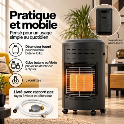 Chauffage d'appoint gaz Calgary  Prêt à l'emploi avec tuyau et détendeur, 40 m2