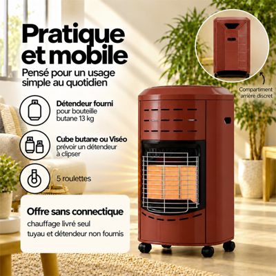 Chauffage d'appoint gaz Calgary Rouge brique  Infrarouge, Jusqu'à 40 m2