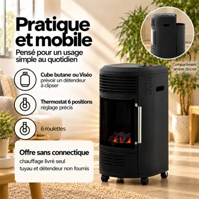 Chauffage d'appoint à gaz Volga  Effet feu de cheminée Infrableu  6 positions