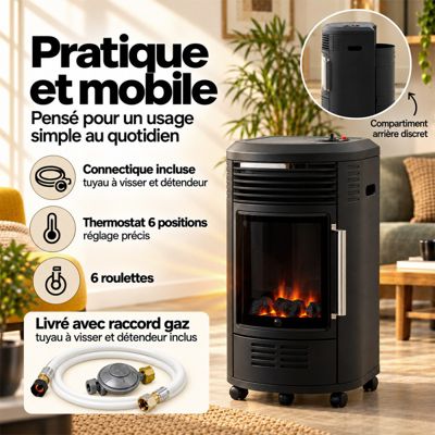 Chauffage d'appoint à gaz Volga  Effet feu de cheminée, Prêt à l'emploi