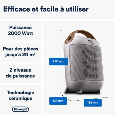 Chauffage d'appoint soufflant en céramique 1800W - blanc - Delonghi