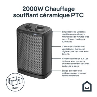 Chauffage d'appoint soufflant GoodHome PTC noir 2000W