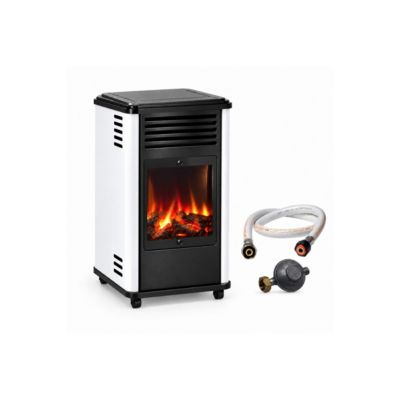 Chauffage à gaz 3.4 KW mobile Effet feu Blanc et Noir + Tuyau gaz + Détendeur butane Manhattan Sahara