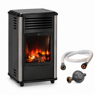 Chauffage à gaz 3.4 KW mobile Noir Effet feu + Tuyau gaz + Détendeur butane Manhattan SAHARA