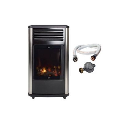Chauffage à gaz 3.4 KW mobile Noir Effet feu + Tuyau gaz + Détendeur butane Manhattan SAHARA
