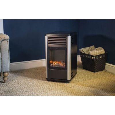 Chauffage à gaz 3.4 KW mobile Noir Effet feu + Tuyau gaz + Détendeur butane Manhattan SAHARA