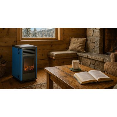 Chauffage à gaz 3,4KW Bleu Effet feu + Tuyau gaz + Détendeur butane Manhattan Sahara