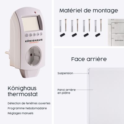 Chauffage infrarouge Könighaus série P 800W avec thermostat