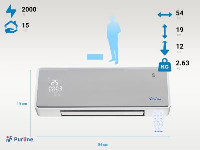 Chauffage soufflant 2000 W façade en verre argenté télécommande et minuterie