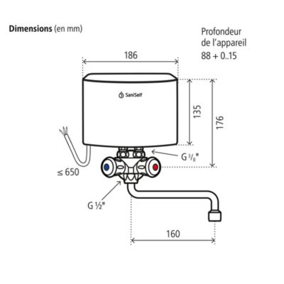 Chauffe-eau électrique instantané Saniself sur évier 4.4 kW avec mélangeur