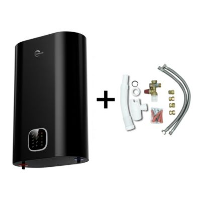 Chauffe Eau Electrique Plat Mural Multipositions Kimoro Noir 50 Litres Sannover + Kit d'Installation Complet NF