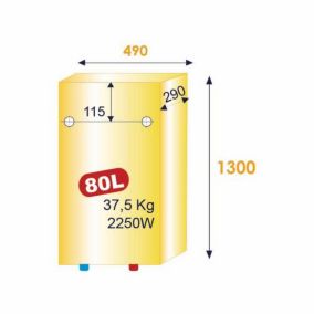 Chauffe-eau électrique MALICIO 3 - Multipositions - 80L - 2250 W - 490x1300x310 mm - Classe : B