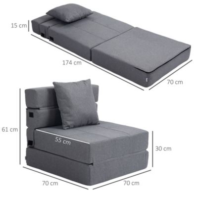 Chauffeuse canapé-lit convertible 1 place - coussin déhoussable inclus - tissu gris