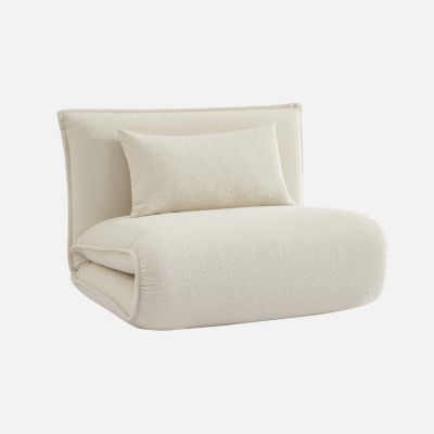 Chauffeuse convertible 1 place en bouclette texturée blanc cassé L 99 x P 80 x H 66 cm - Fleeep