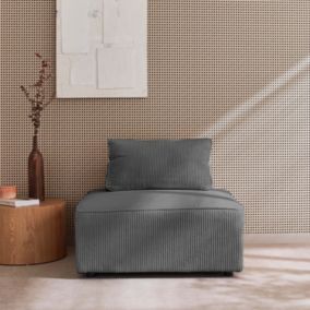 Chauffeuse  pour canapé modulable velours côtelé gris avec un coussin