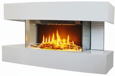 CHEMIN'ARTE - Cheminée électrique Murale Lounge Médium Blanche 82 cm Effet Flammes LED, Chauffage programmable, Télécommande