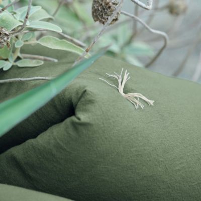Chemin de lit coton lavé 80x200 cm HONO DÉCO vert kaki
