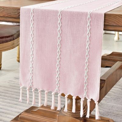 Chemin de table bohème 33 x 120 cm rose