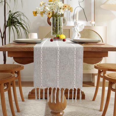 Chemin de table bohème 33 x 275 cm gris léger