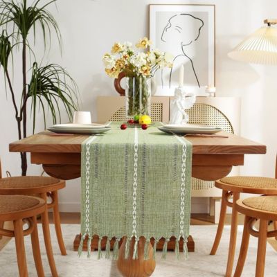 Chemin de Table Bohème Coton et Lin 33 x 230 cm Vert