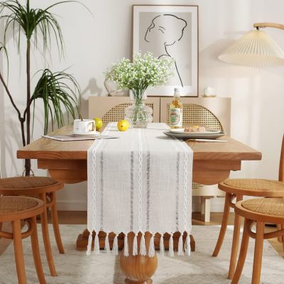 Chemin de Table Bohème Coton et Lin 33 x 275 cm Gris