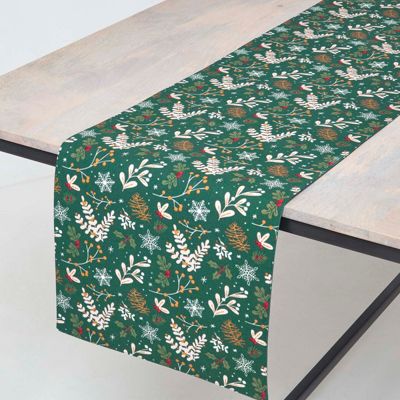 Chemin de table de noël forêt festive en coton, 35 x 180 cm - HOMESCAPES