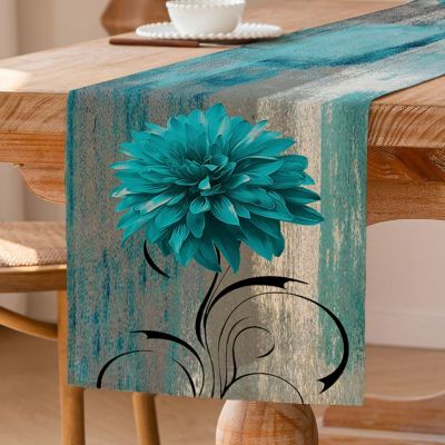 Chemin de table en lin épais 40 x 140 cm turquoise
