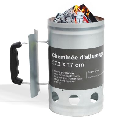 Cheminée Barbecue en Acier Galvanisé, Allume Barbecue Rapide & Efficace, Accessoire BBQ Charbon, Ravigarden