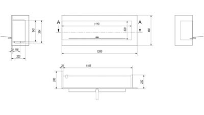 Cheminée bio-éthanol delta d'angle droit 120 cm
