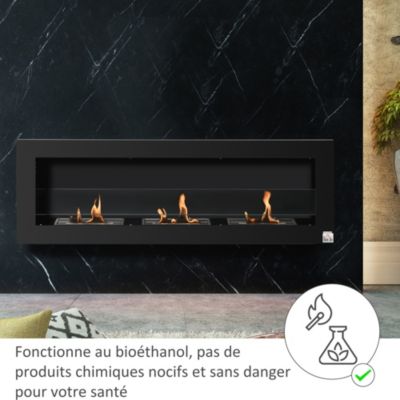Cheminée bioéthanol murale design Bauhaus - 3xbrûleurs 1L - pare-feu verre trempé, kit fixation- acier inox. acier dépoli