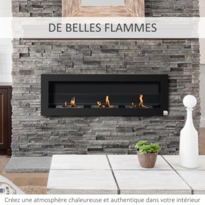 Cheminée bioéthanol murale design Bauhaus - 3xbrûleurs 1L - pare-feu verre trempé, kit fixation- acier inox. acier dépoli