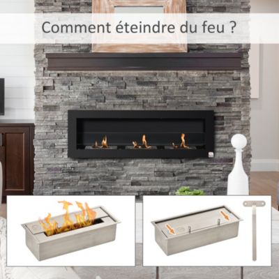 Cheminée bioéthanol murale design Bauhaus - 3xbrûleurs 1L - pare-feu verre trempé, kit fixation- acier inox. acier dépoli