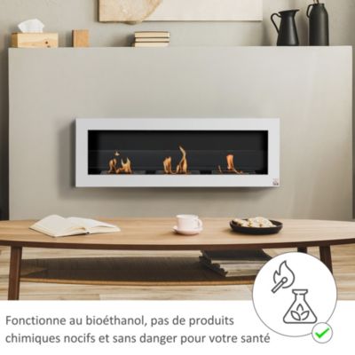 Cheminée bioéthanol murale design Bauhaus - 3xbrûleurs 1L - pare-feu verre trempé, kit fixation- acier inox. acier dépoli