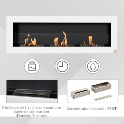 Cheminée bioéthanol murale design Bauhaus - 3xbrûleurs 1L - pare-feu verre trempé, kit fixation- acier inox. acier dépoli