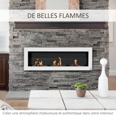 Cheminée bioéthanol murale design Bauhaus - 3xbrûleurs 1L - pare-feu verre trempé, kit fixation- acier inox. acier dépoli