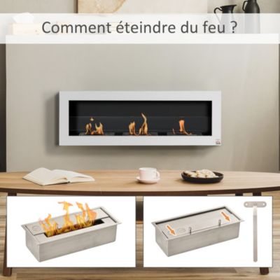 Cheminée bioéthanol murale design Bauhaus - 3xbrûleurs 1L - pare-feu verre trempé, kit fixation- acier inox. acier dépoli