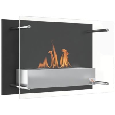 Cheminée bioéthanol murale noire et inox brossé 60 x 22 x 40 cm | Castorama